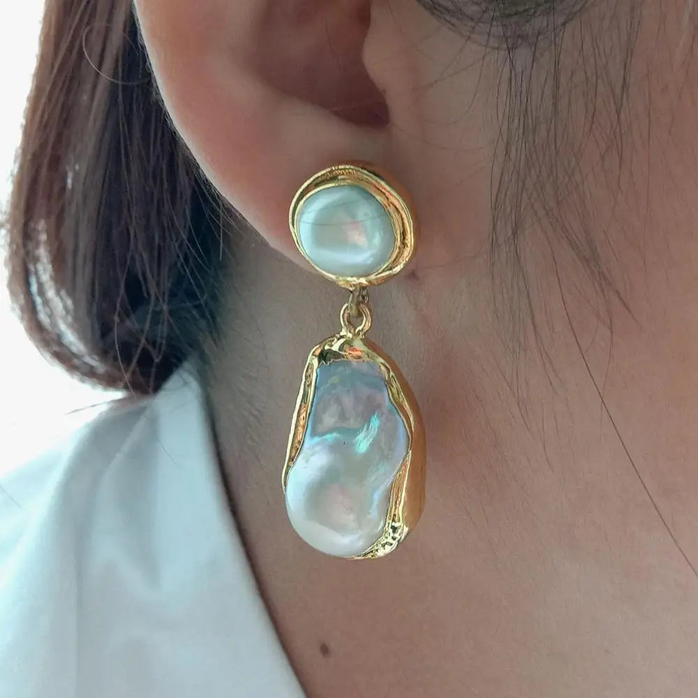 White Keshi Pearl Stud Earrings Gold Plated Classic Design