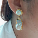 White Keshi Pearl Stud Earrings Gold Plated Classic Design