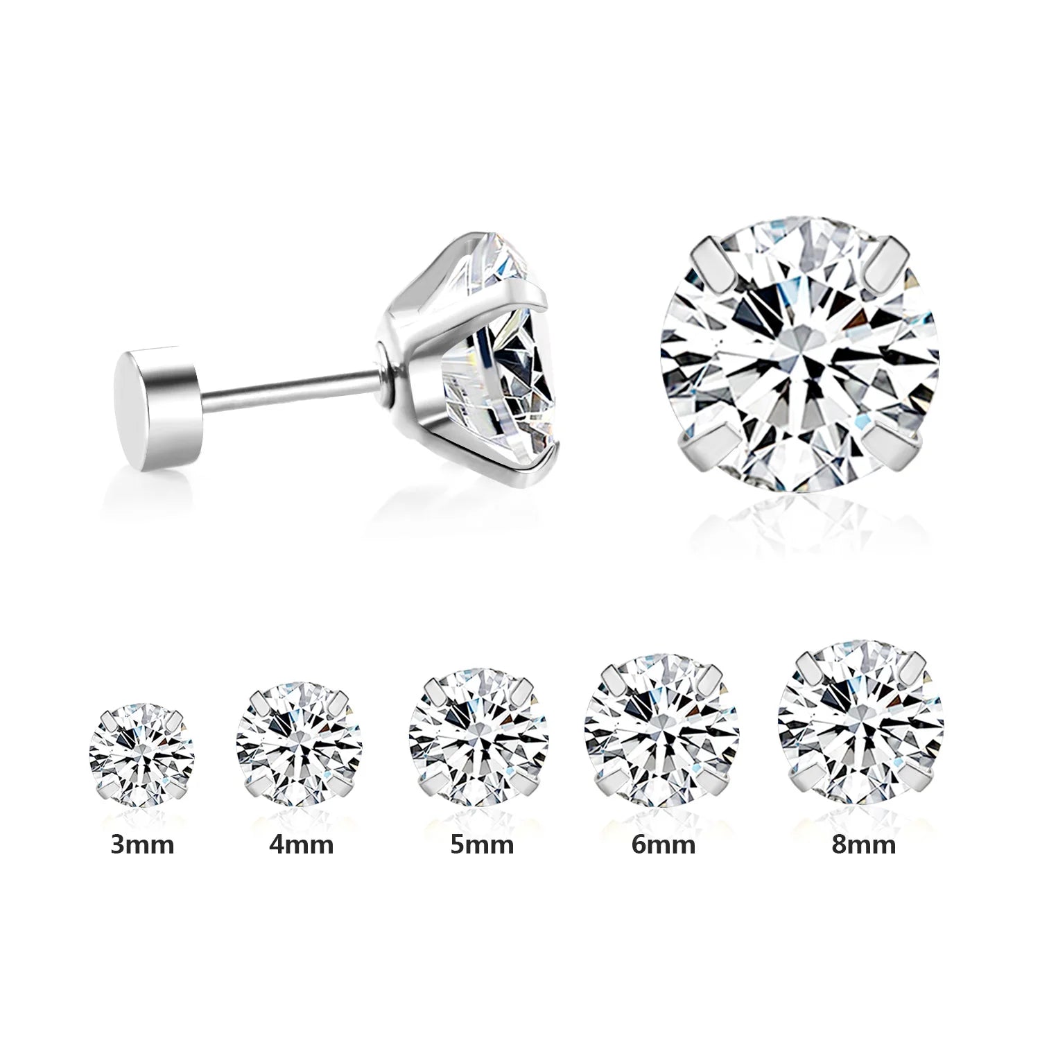 LUXUSTEEL Stainless Steel Round Cubic Zirconia Small Earrings