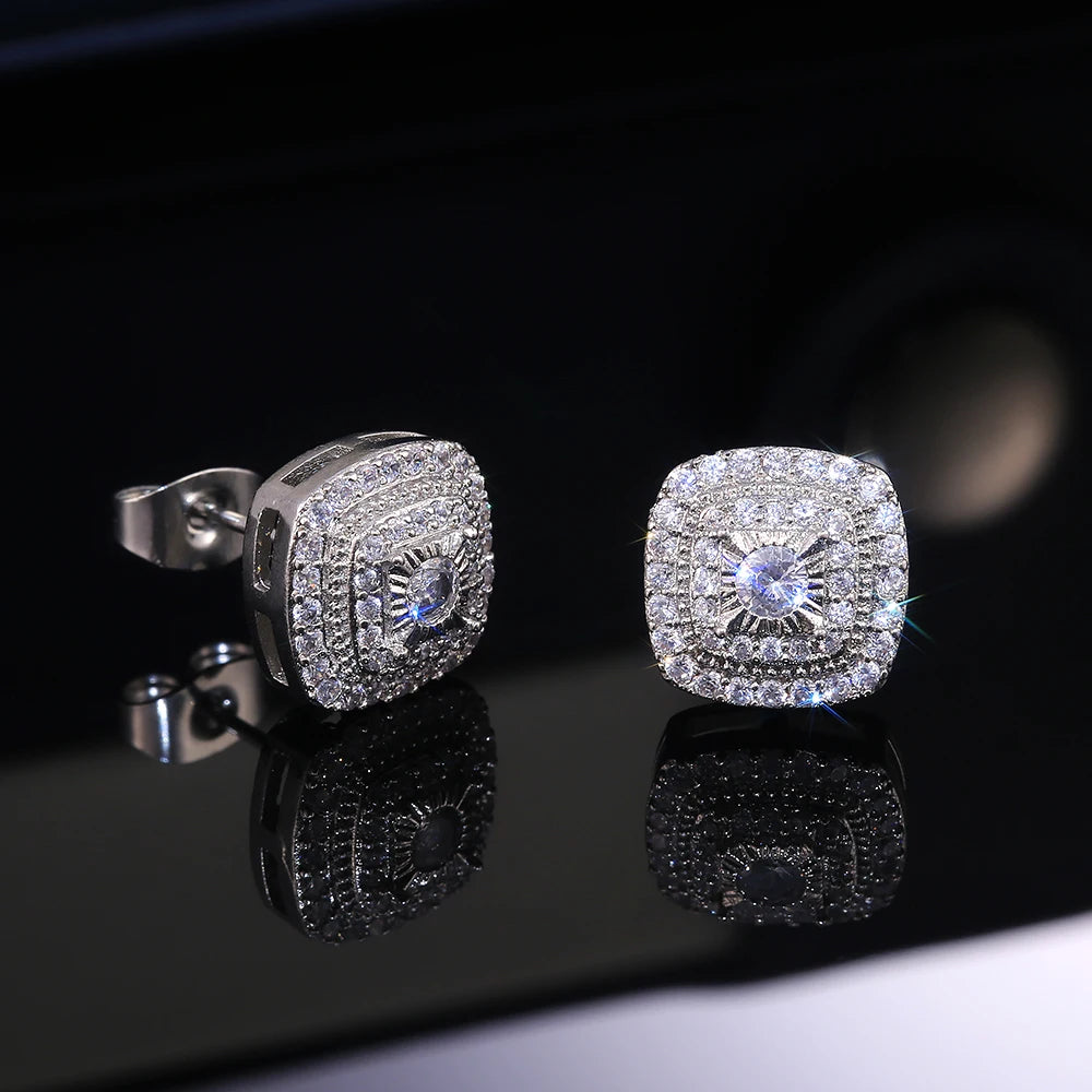 Cubic Zirconia Stud Earrings Huitan E476 Classic Women