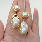 White Keshi Pearl Stud Earrings Gold Plated Classic Design