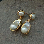 White Keshi Pearl Stud Earrings Gold Plated Classic Design