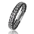 Genuine Leather Chain Bracelet for Men Stainless Steel Clasp