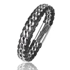 Genuine Leather Chain Bracelet for Men Stainless Steel Clasp