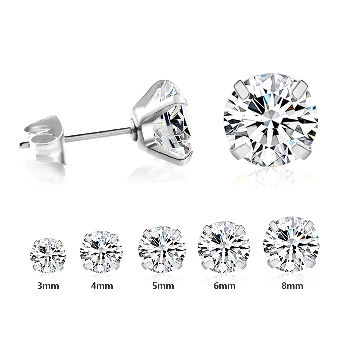 LUXUSTEEL Stainless Steel Round Cubic Zirconia Small Earrings