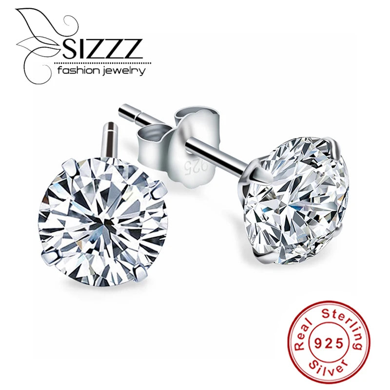 925 Sterling Silver Stud Earrings with Crystal Zircon