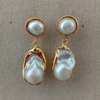 White Keshi Pearl Stud Earrings Gold Plated Classic Design