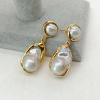 White Keshi Pearl Stud Earrings Gold Plated Classic Design