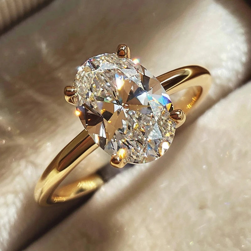 925 Sterling Silver Zircon Oval Stone Ring for Women
