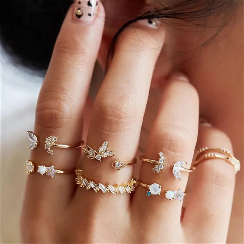 Cubic Zirconia Silver Crystal Rings Set for Women