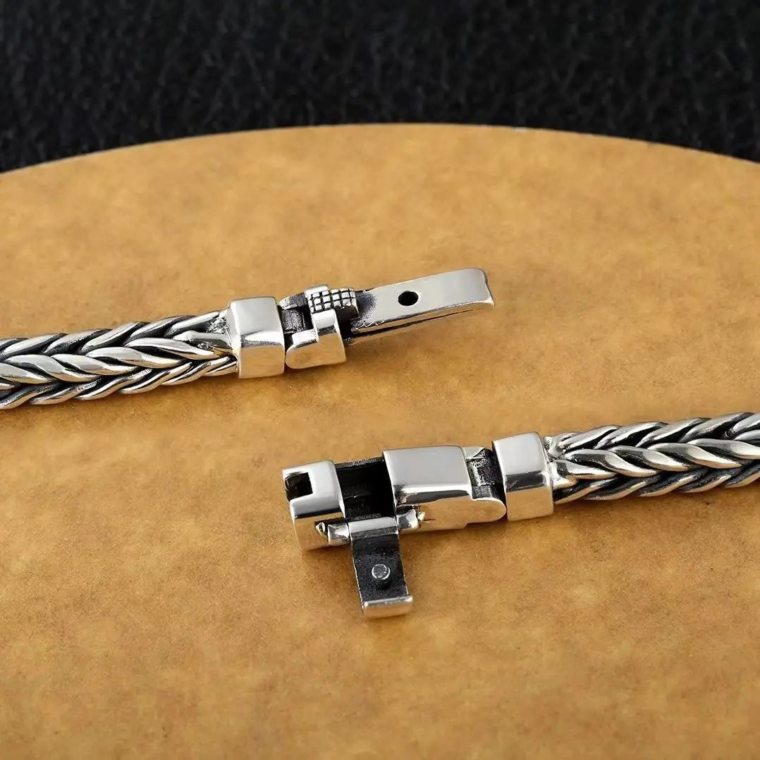 S925 Sterling Silver Woven Charm Bracelet for Unisex