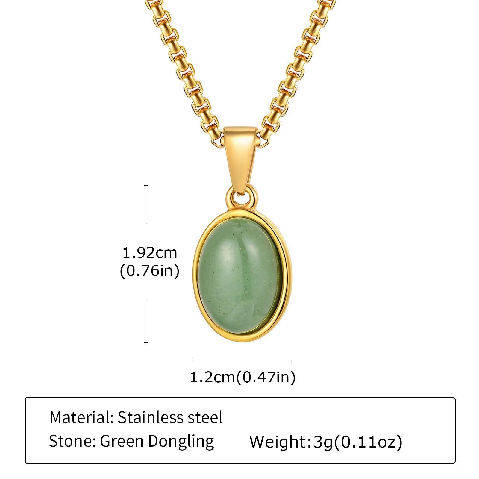 Square Natural Stone Pendant Necklace for Men in Stainless Steel