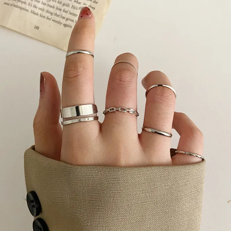 Cubic Zirconia Silver Crystal Rings Set for Women