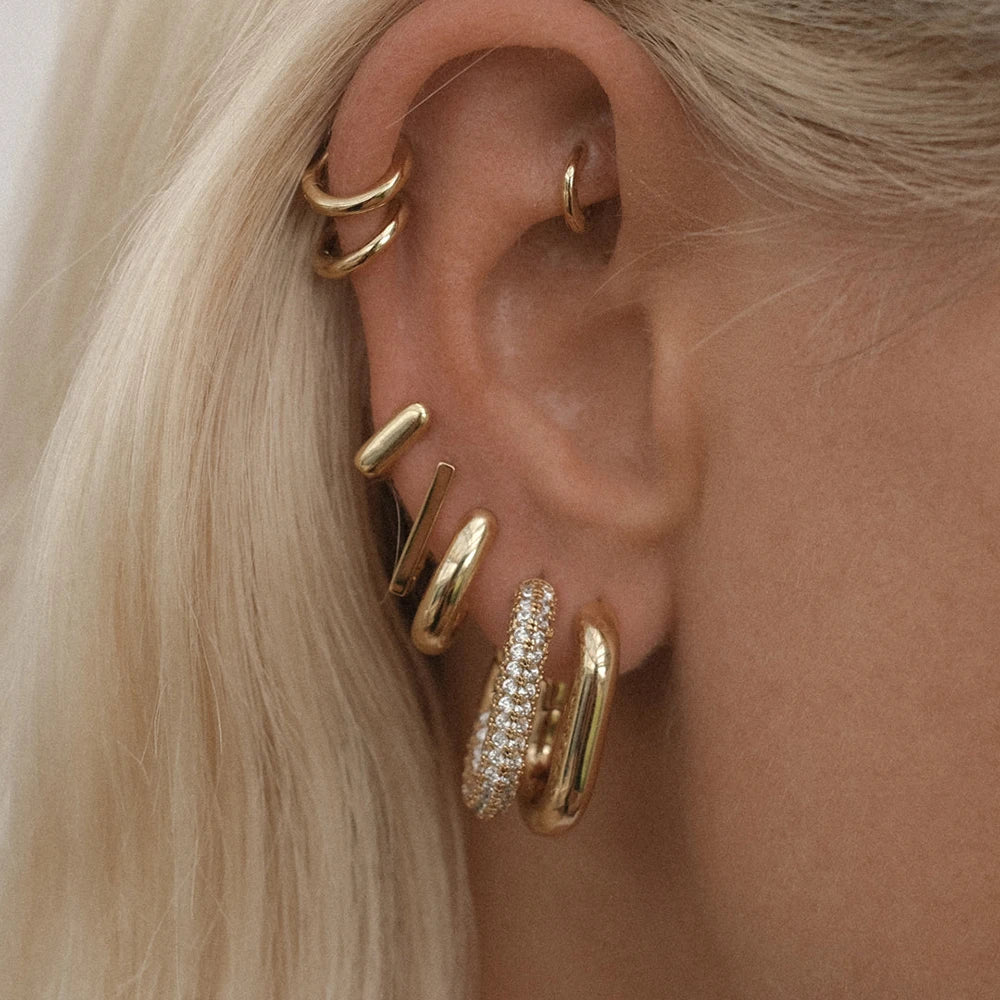 CZ Zircon Gold Plated Huggie Hoop Earrings for Women