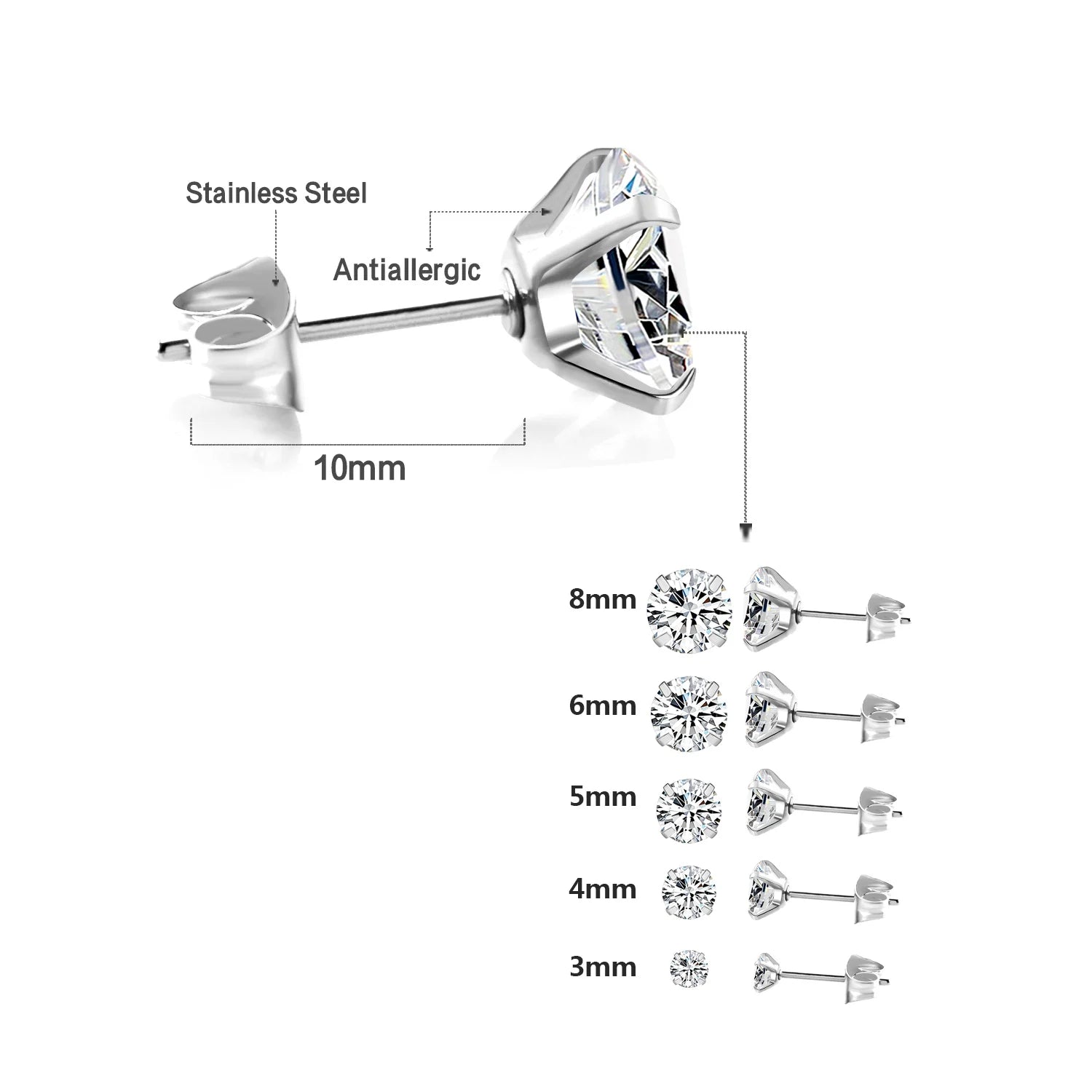 Stainless Steel Crystal Stud Earrings by LUXUSTEEL