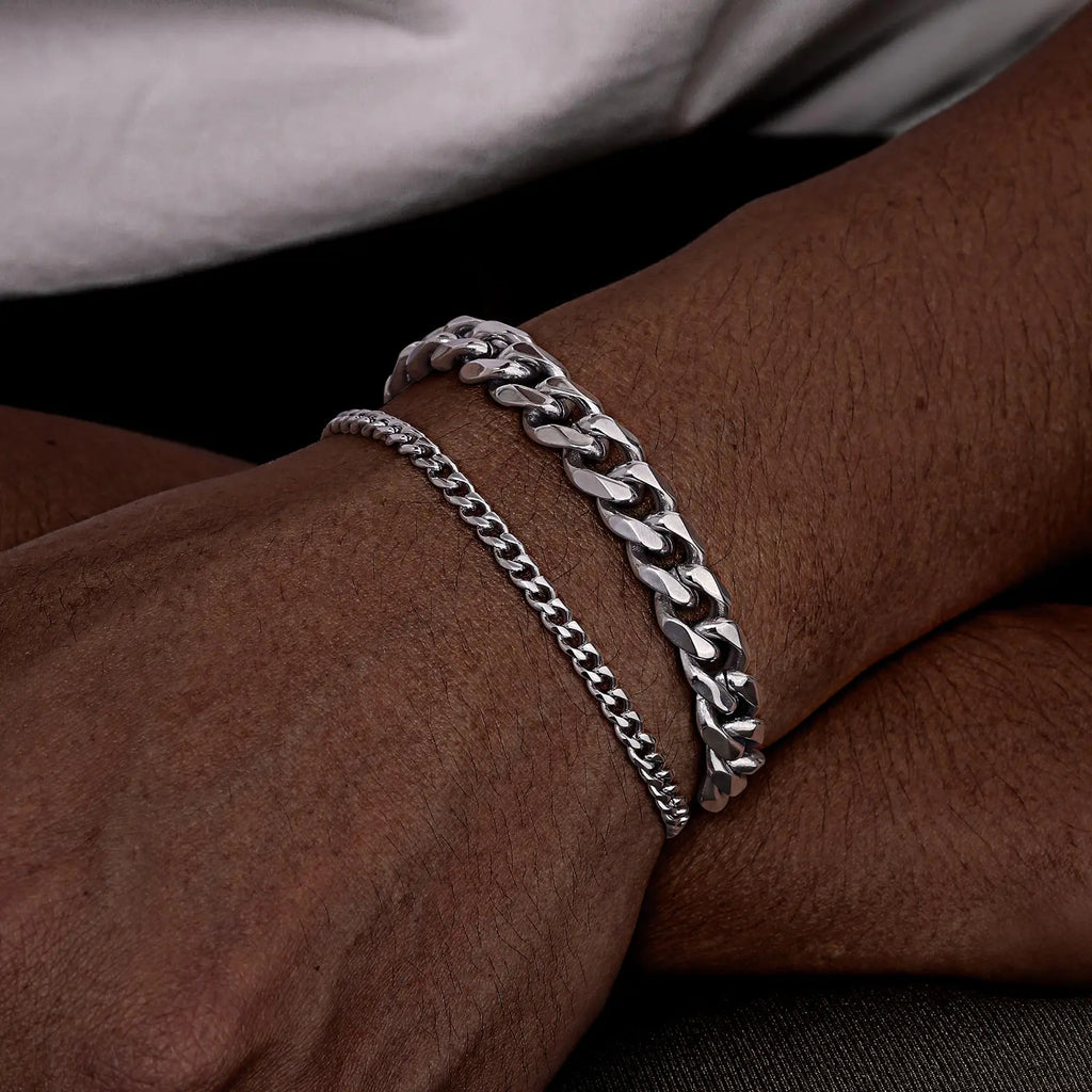 Men's Stainless Steel Chain Bracelets 2pcs Set in Silver Gold Black