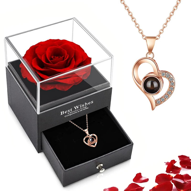 Projection Necklace Set With Heart Pendant and Gift Box