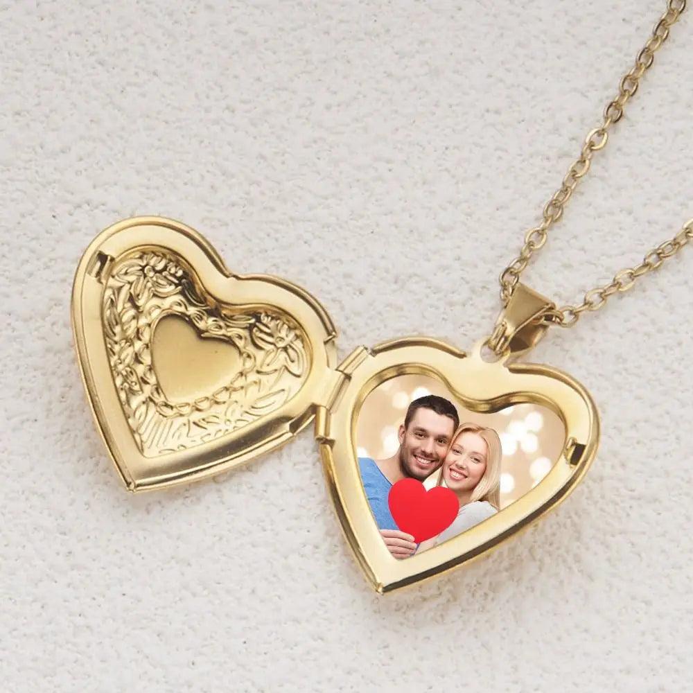 Photo Locket Necklace Pendant Titanium Steel Gold Silver