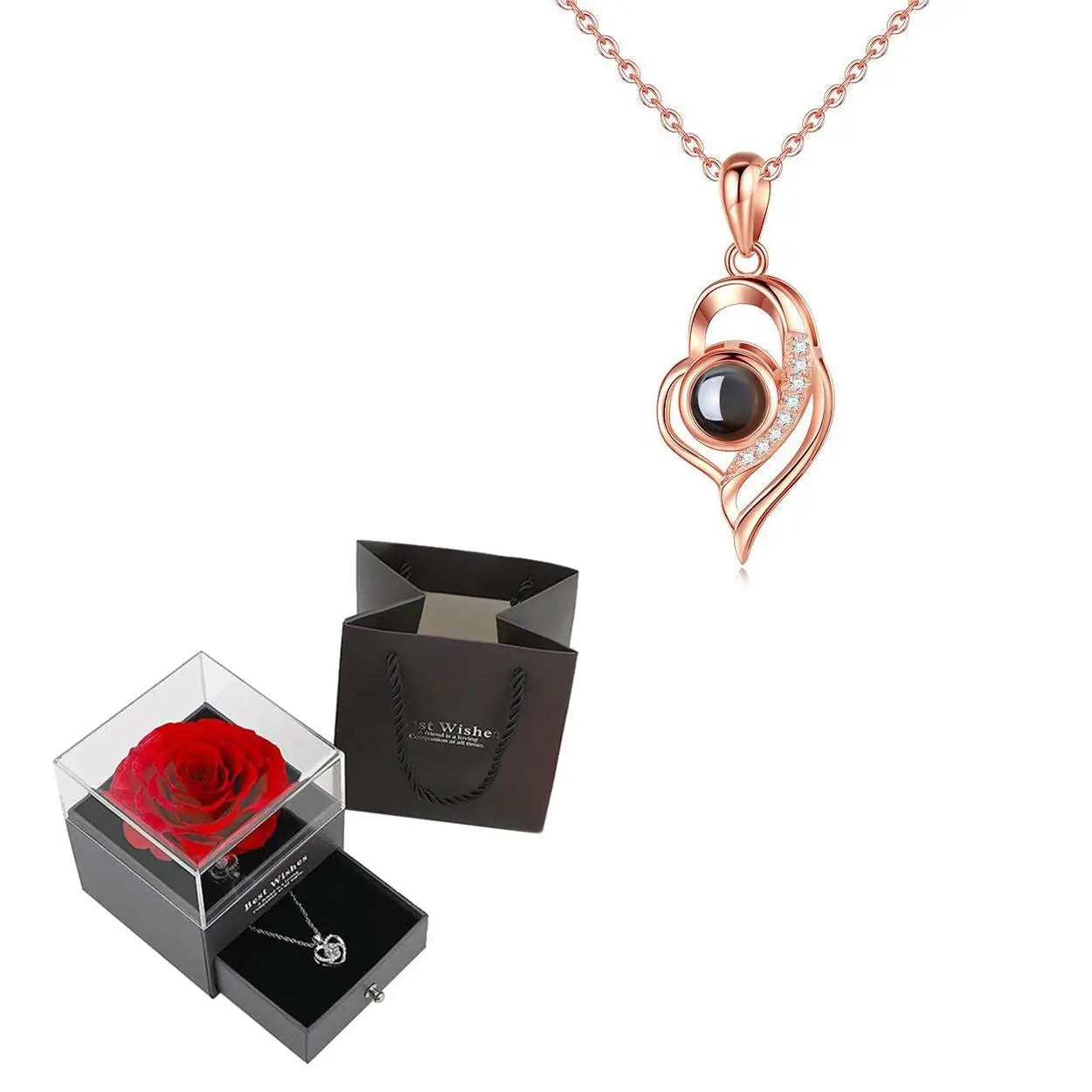 Projection Necklace Set With Heart Pendant and Gift Box