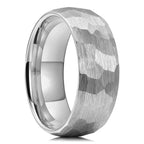 Stainless Steel Couple Ring Hammered Multi-faceted Wedding Jewelry