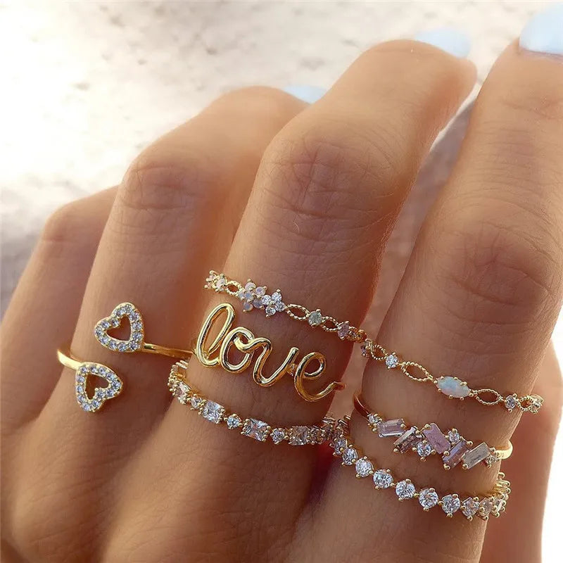 Cubic Zirconia Silver Crystal Rings Set for Women