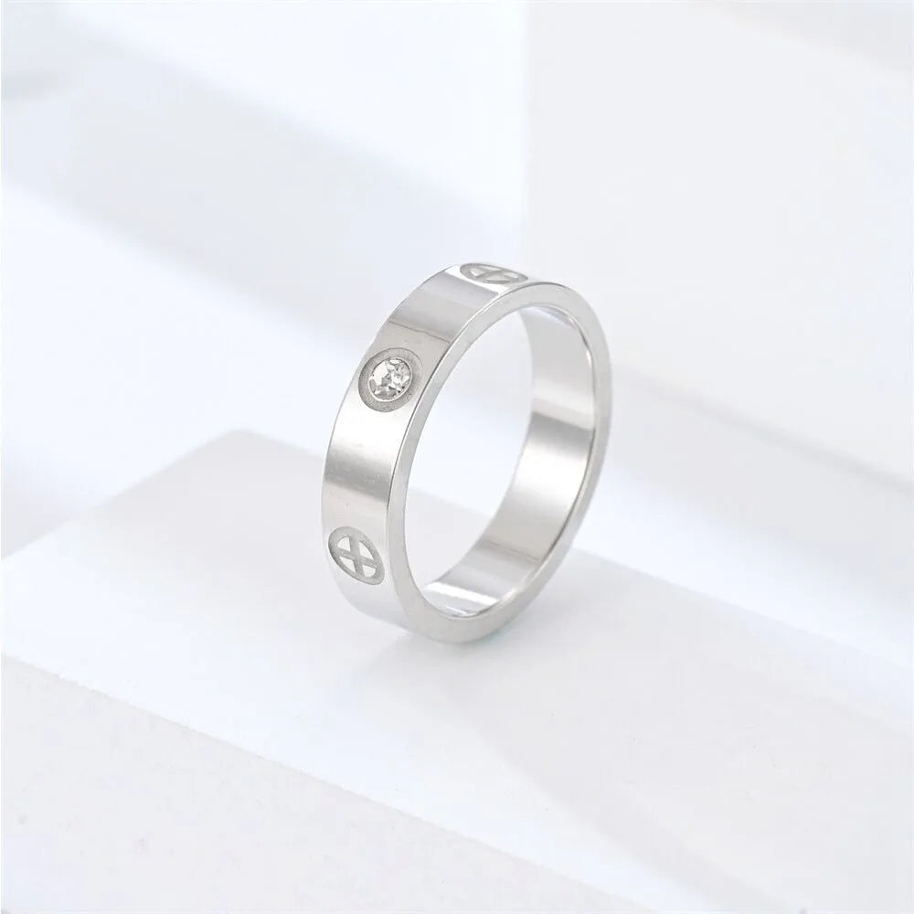 Stainless Steel Cross Ring with Zircon Love for Couples