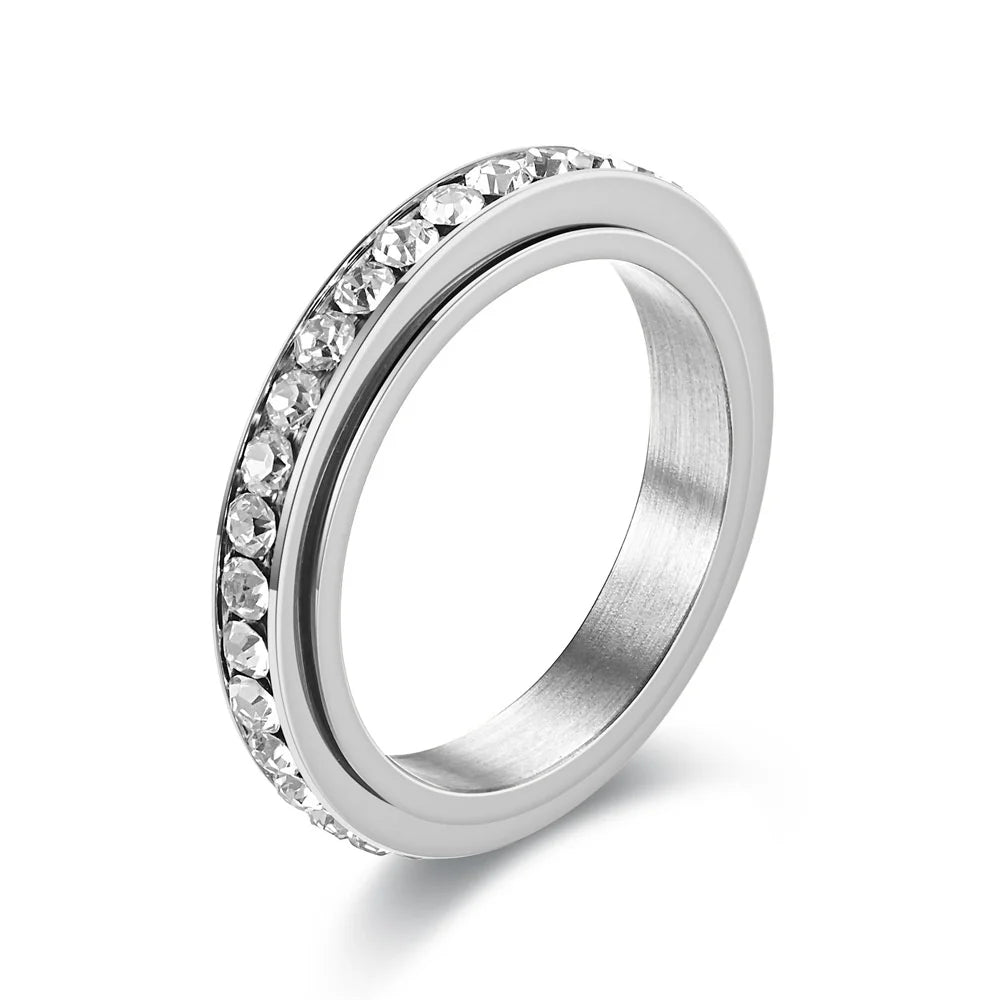 Fidget Anxiety Ring Women's Stainless Steel Crystal Spinner