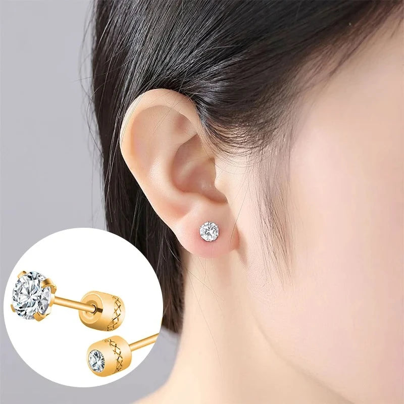 Stainless Steel Crystals Stud Earrings for Men and Women