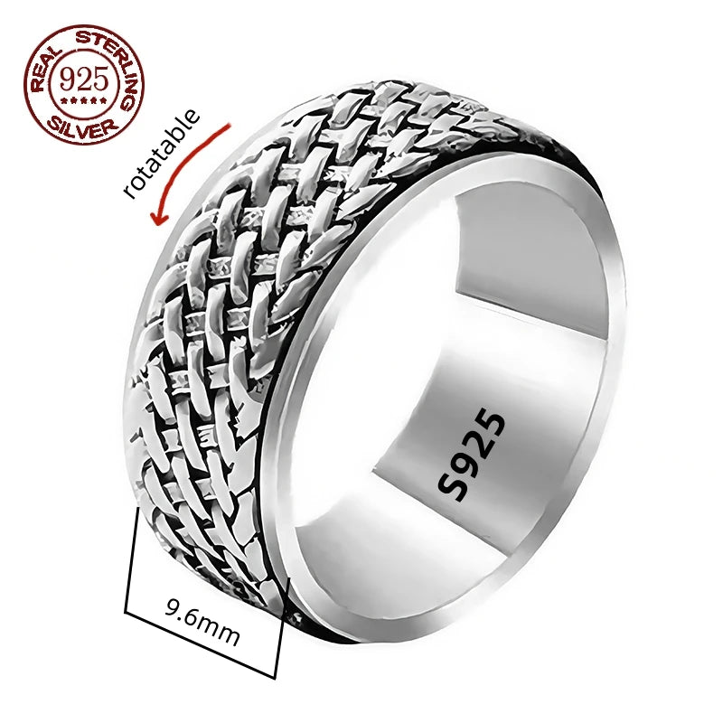 S925 Sterling Silver Great Wall Pattern Spinner Ring