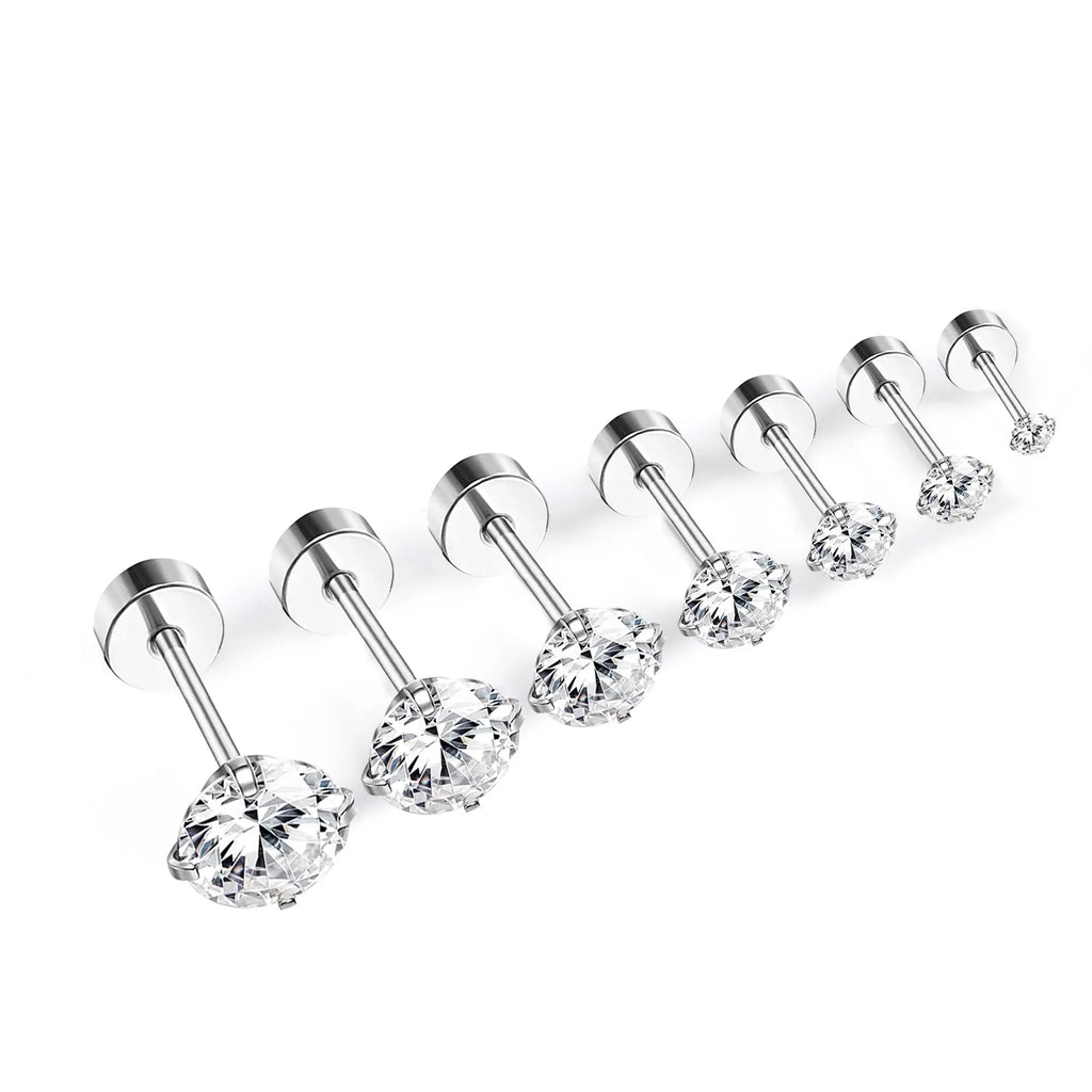 LUXUSTEEL Stainless Steel Round Cubic Zirconia Small Earrings