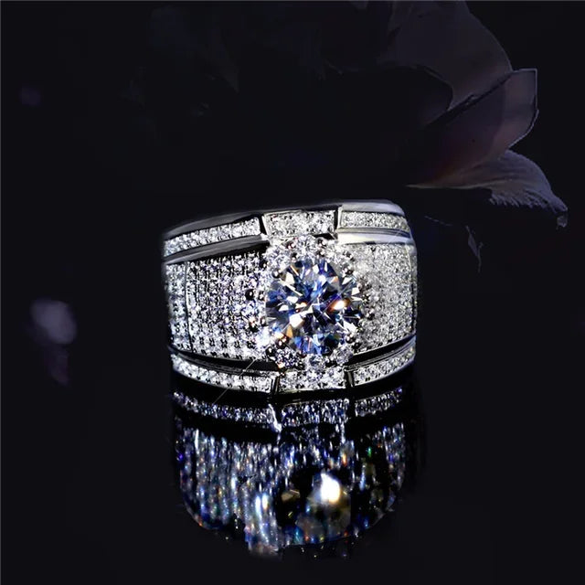 Rhinestone Hip Hop Square Ring Pave Setting CZ Engagement Ring