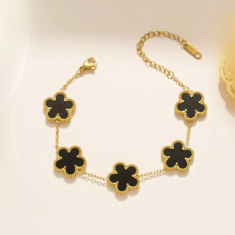 Five Leaf Flower Bracelet in Stainless Steel for Women