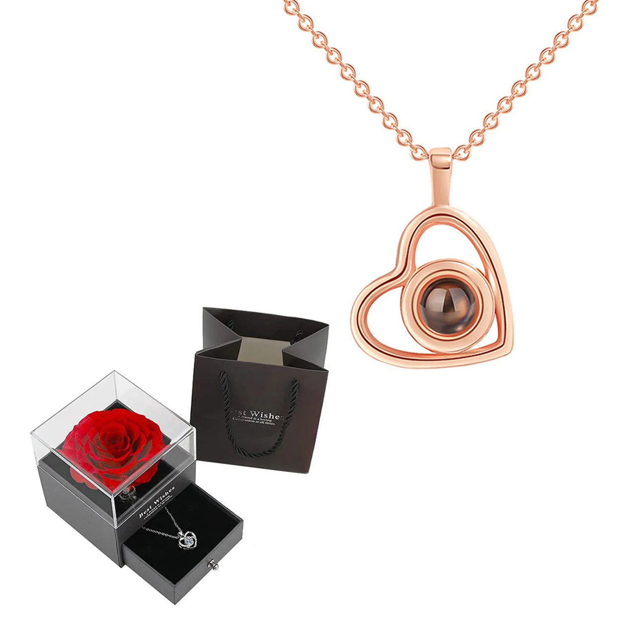 Projection Necklace Set With Heart Pendant and Gift Box