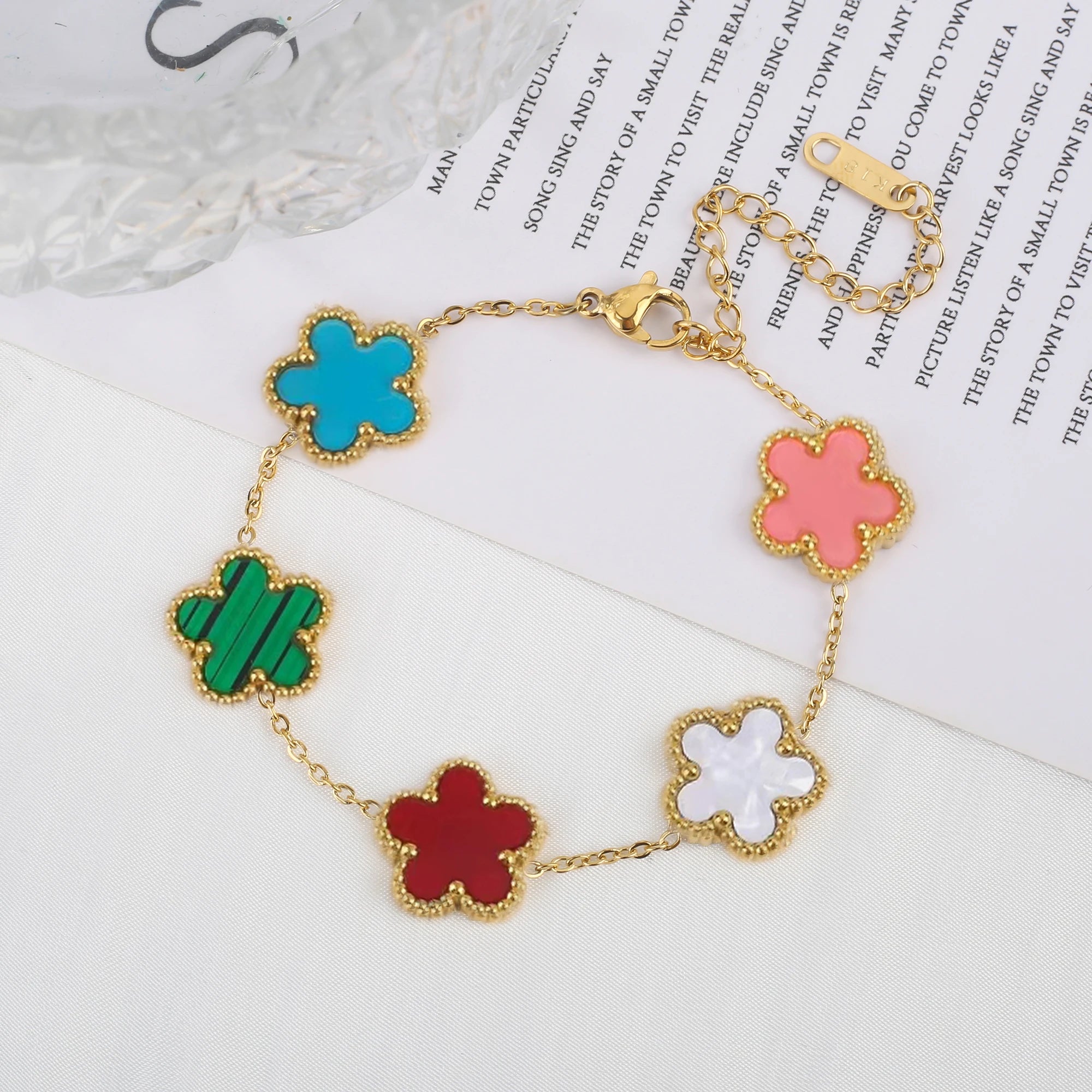 Adjustable Stainless Steel Five-Leaf Flower Bracelet for Women