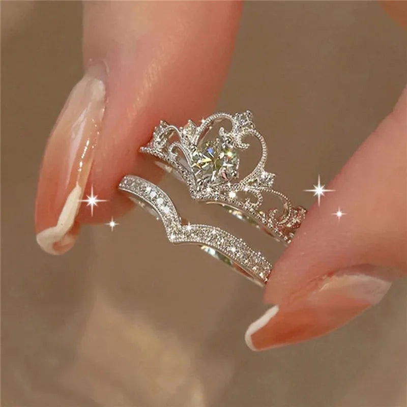 Kpop Gothic Heart Metal Ring for Women in Silver Color