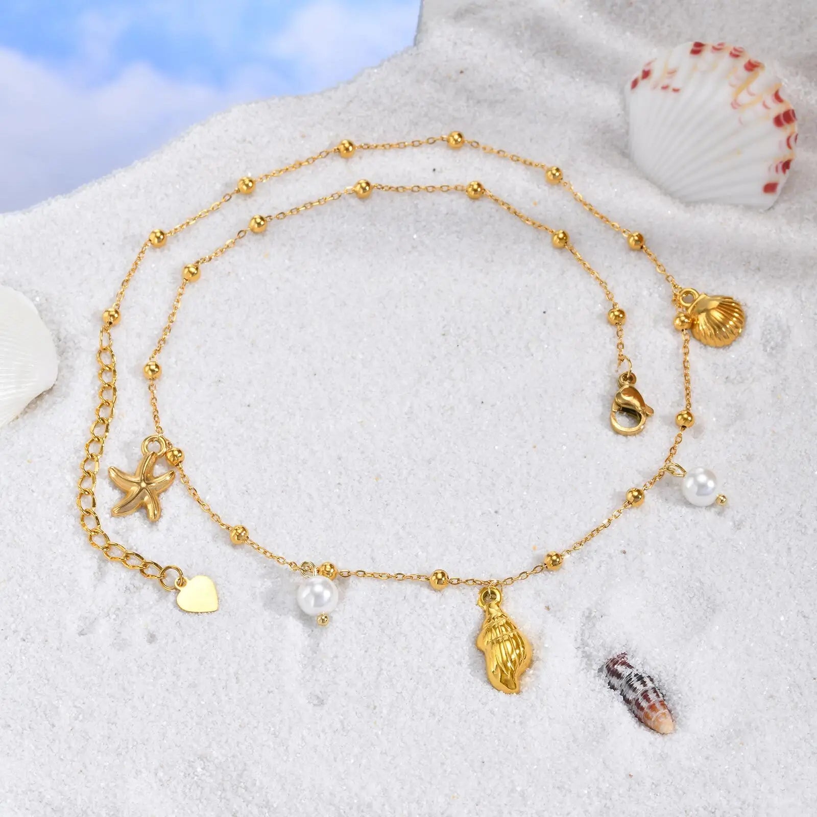 Gold Plated Pearl Shell Conch Starfish Necklace for Women