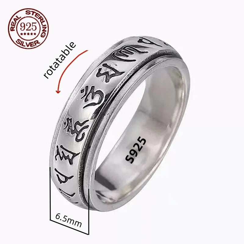 S925 Sterling Silver Great Wall Pattern Spinner Ring