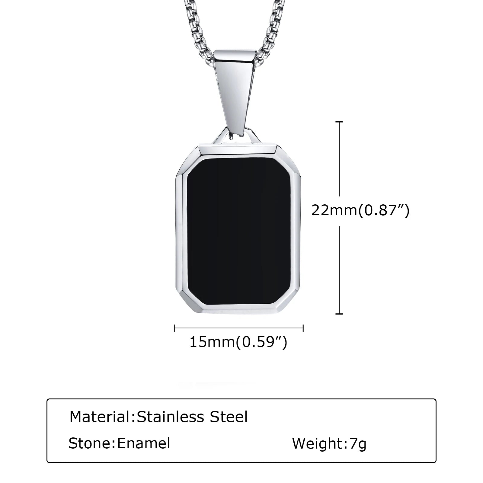 Square Natural Stone Pendant Necklace for Men in Stainless Steel