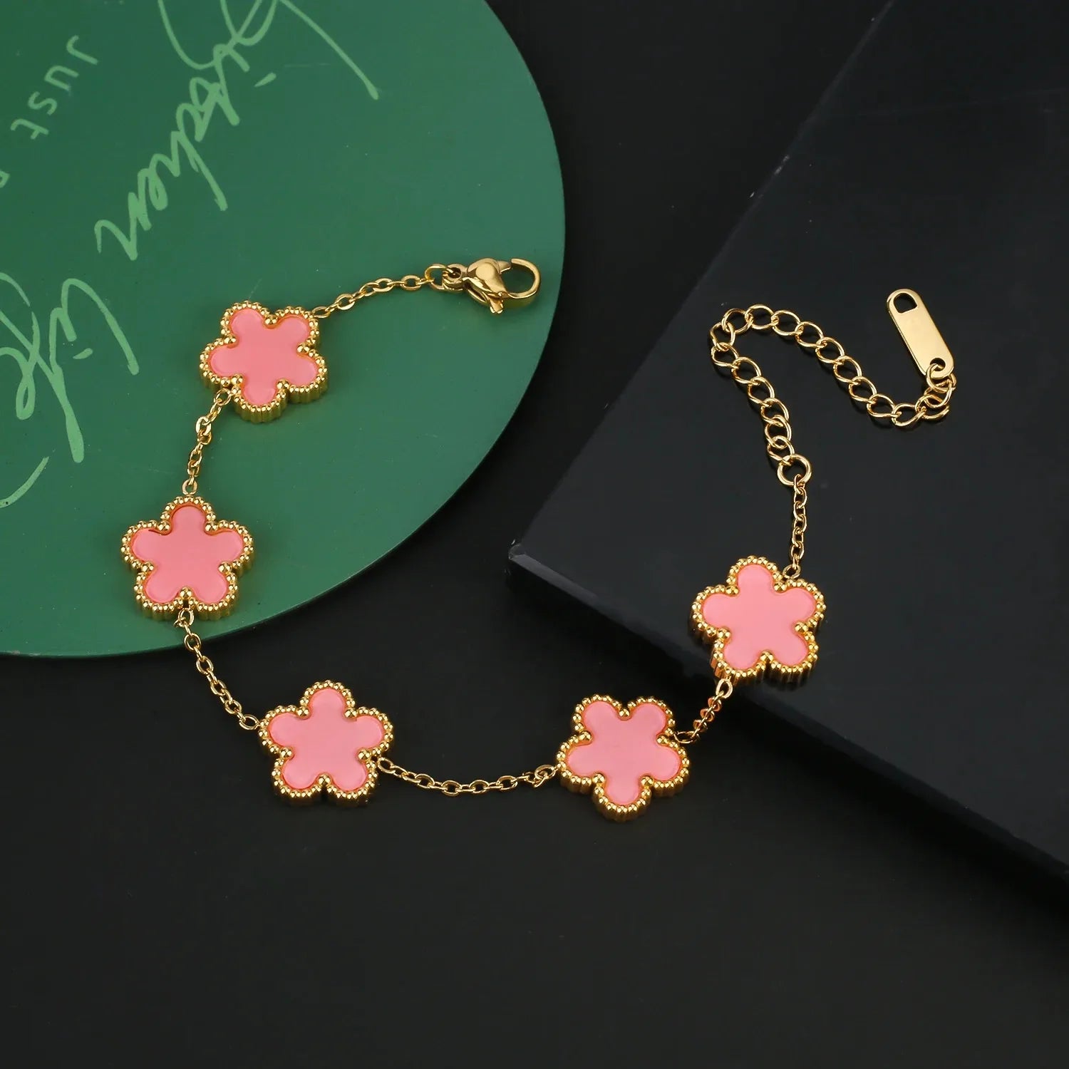 Adjustable Stainless Steel Five-Leaf Flower Bracelet for Women