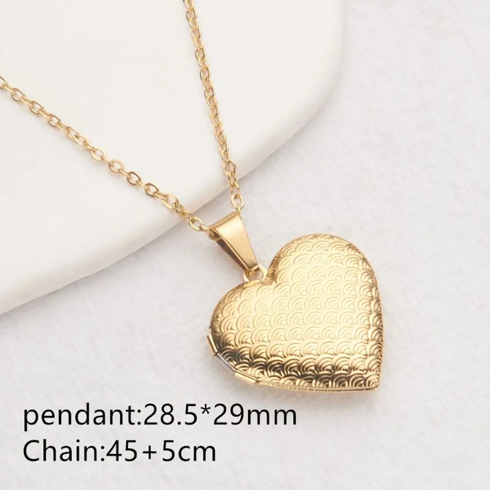 Photo Locket Necklace Pendant Titanium Steel Gold Silver
