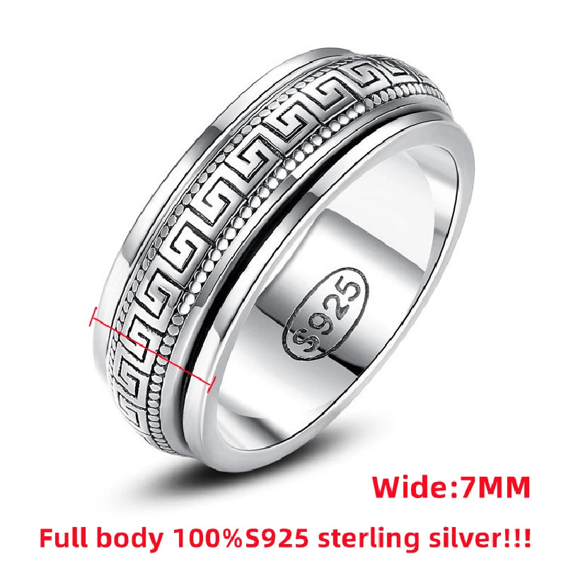 S925 Sterling Silver Great Wall Pattern Spinner Ring