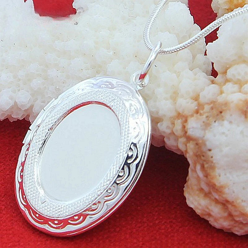 925 Silver Chain Necklace with Round Photo Locket Pendant
