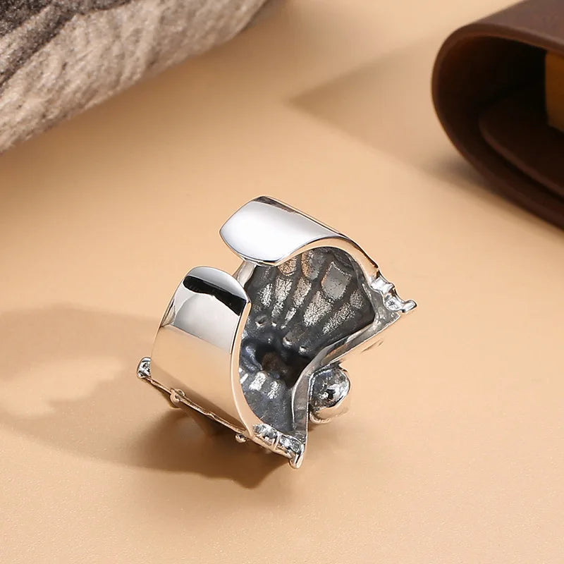 Gothic Spider Webs Lizard Ring for Men Antique Silver