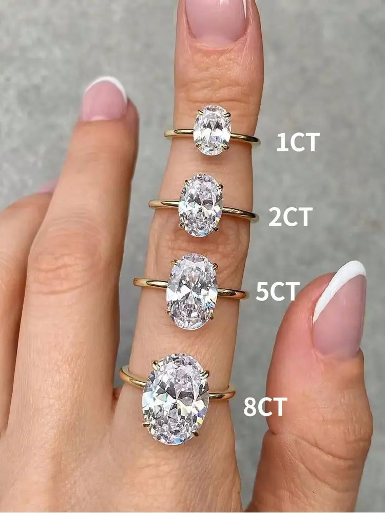 925 Sterling Silver Zircon Oval Stone Ring for Women