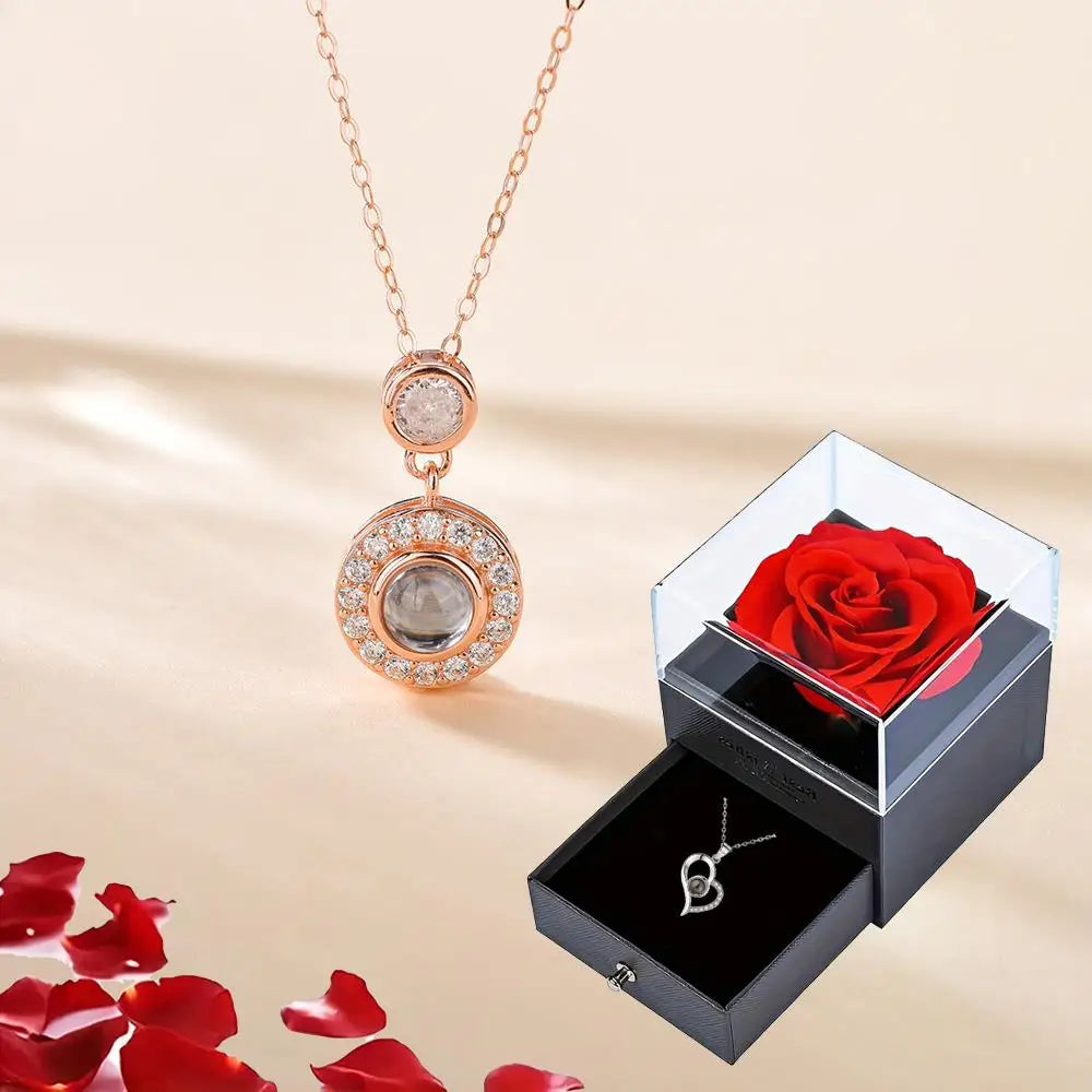Projection Necklace Set With Heart Pendant and Gift Box
