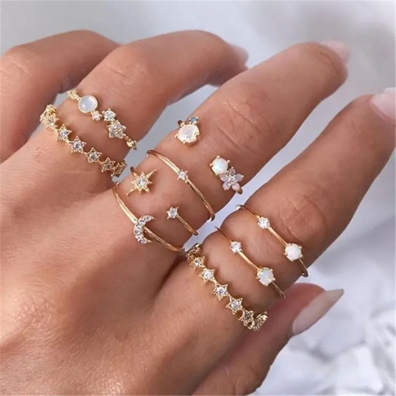 Cubic Zirconia Silver Crystal Rings Set for Women