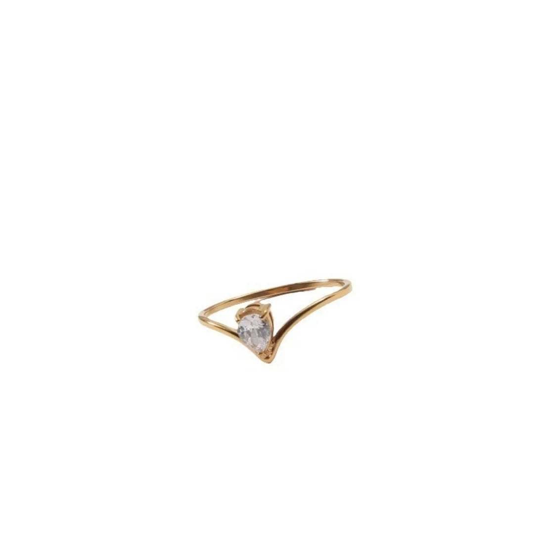 Geometric V Shape Waterdrop Ring Stainless Steel Gold Color