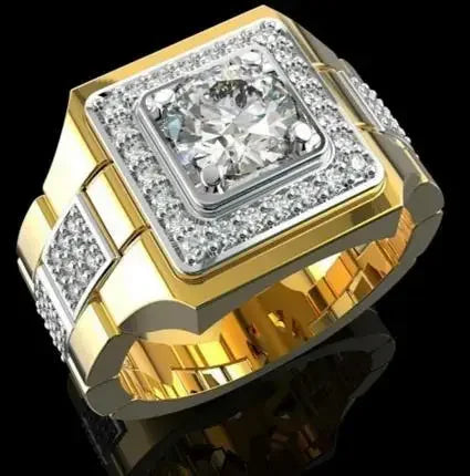 Rhinestone Hip Hop Square Ring Pave Setting CZ Engagement Ring