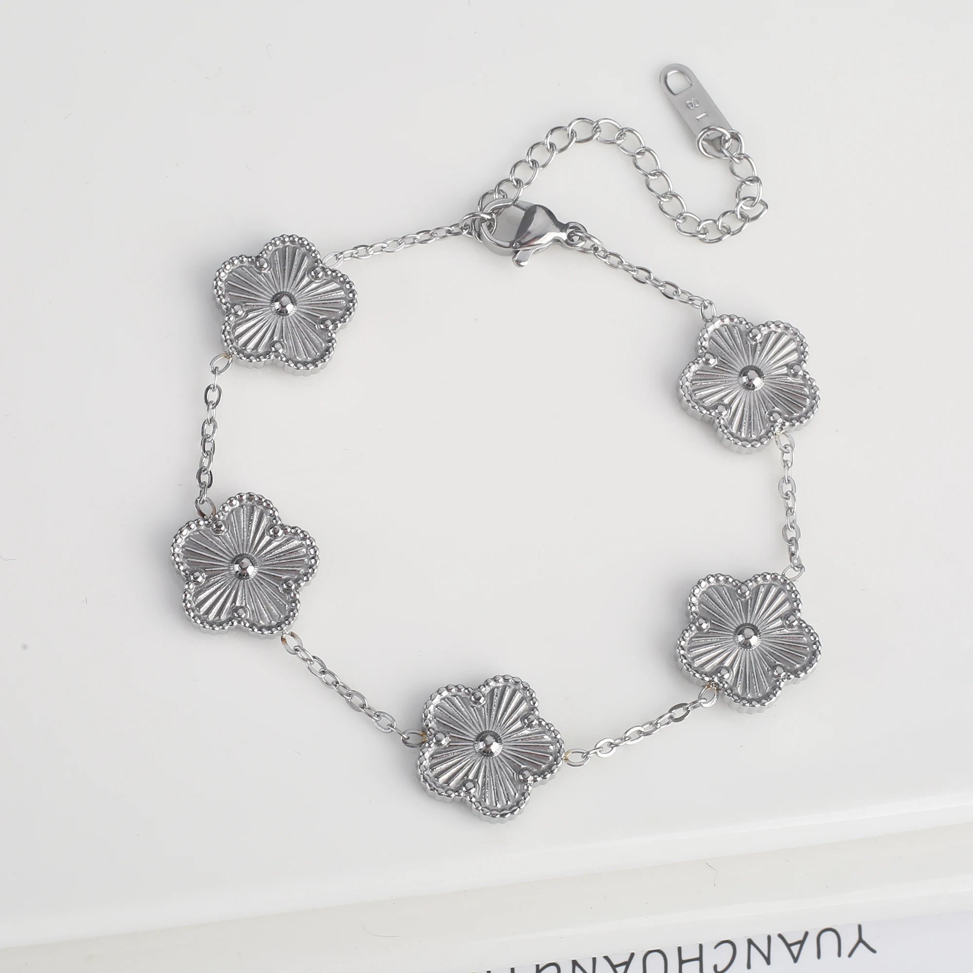 Adjustable Stainless Steel Five-Leaf Flower Bracelet for Women