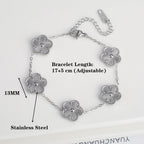 Adjustable Stainless Steel Five-Leaf Flower Bracelet for Women